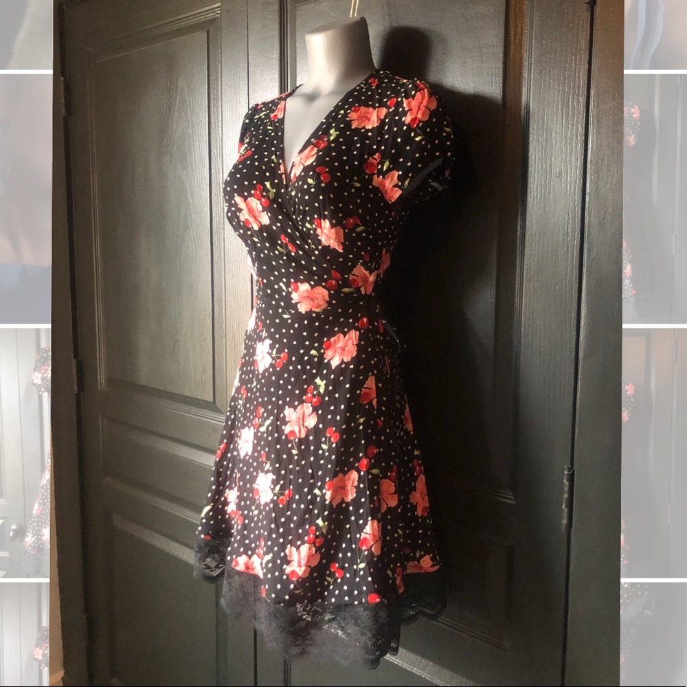 Floral Black Lace Wrap Dress